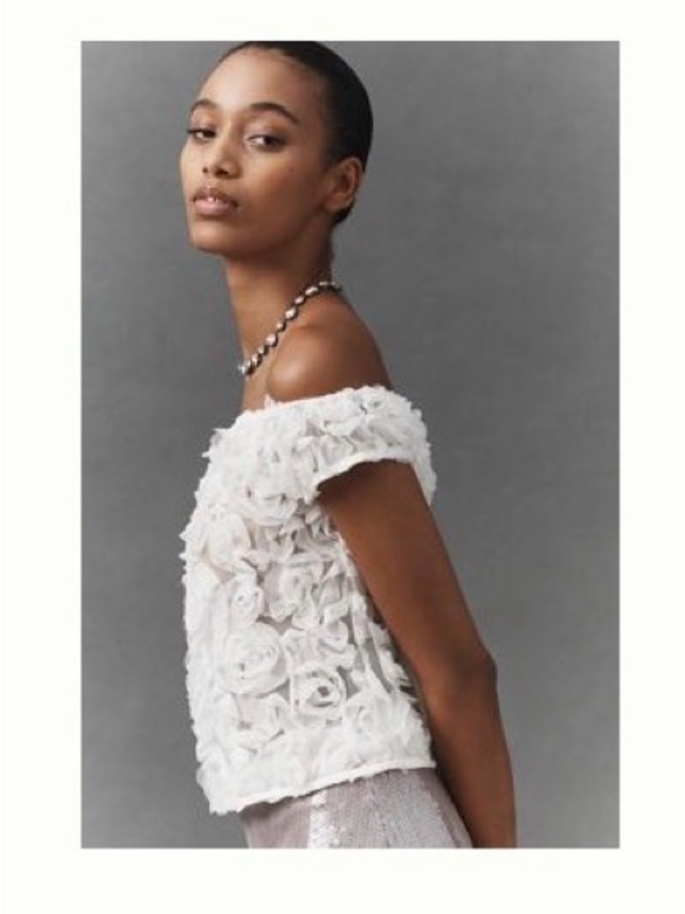 NWT Maeve White Off-Shoulder Floral Rosette Top